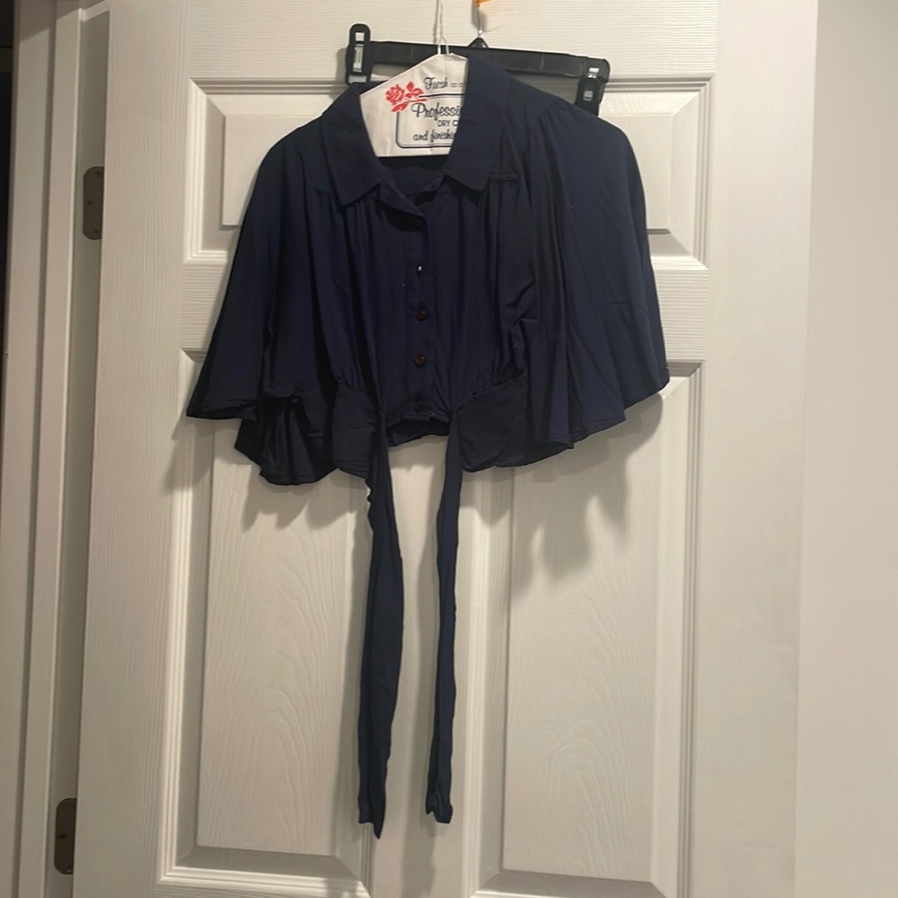 Ruffle Sleeve Button Up Crop Top